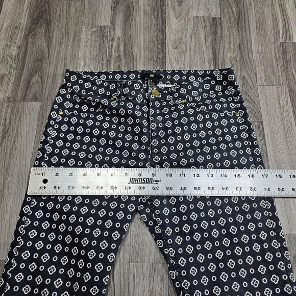 H&M Jeans Womens 8 Navy Blue White Geometric Print Skinny Cotton Stretch Pants - Picture 7 of 10